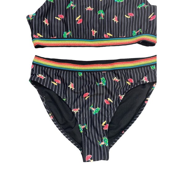 Wonder Nation Girls 2pc Swimwear Black & Palm Trees Sz 10/12 - Picture 3 of 5